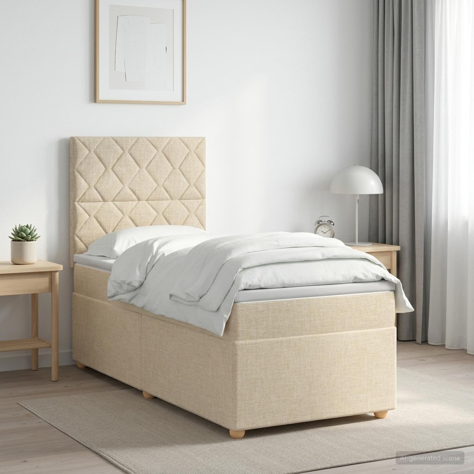 Lit boxspring avec matelas Crème 80 x 200 cm Tissu