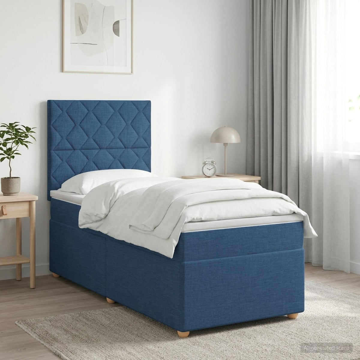 Lit boxspring avec matelas Bleu 90 x 200 cm Tissu