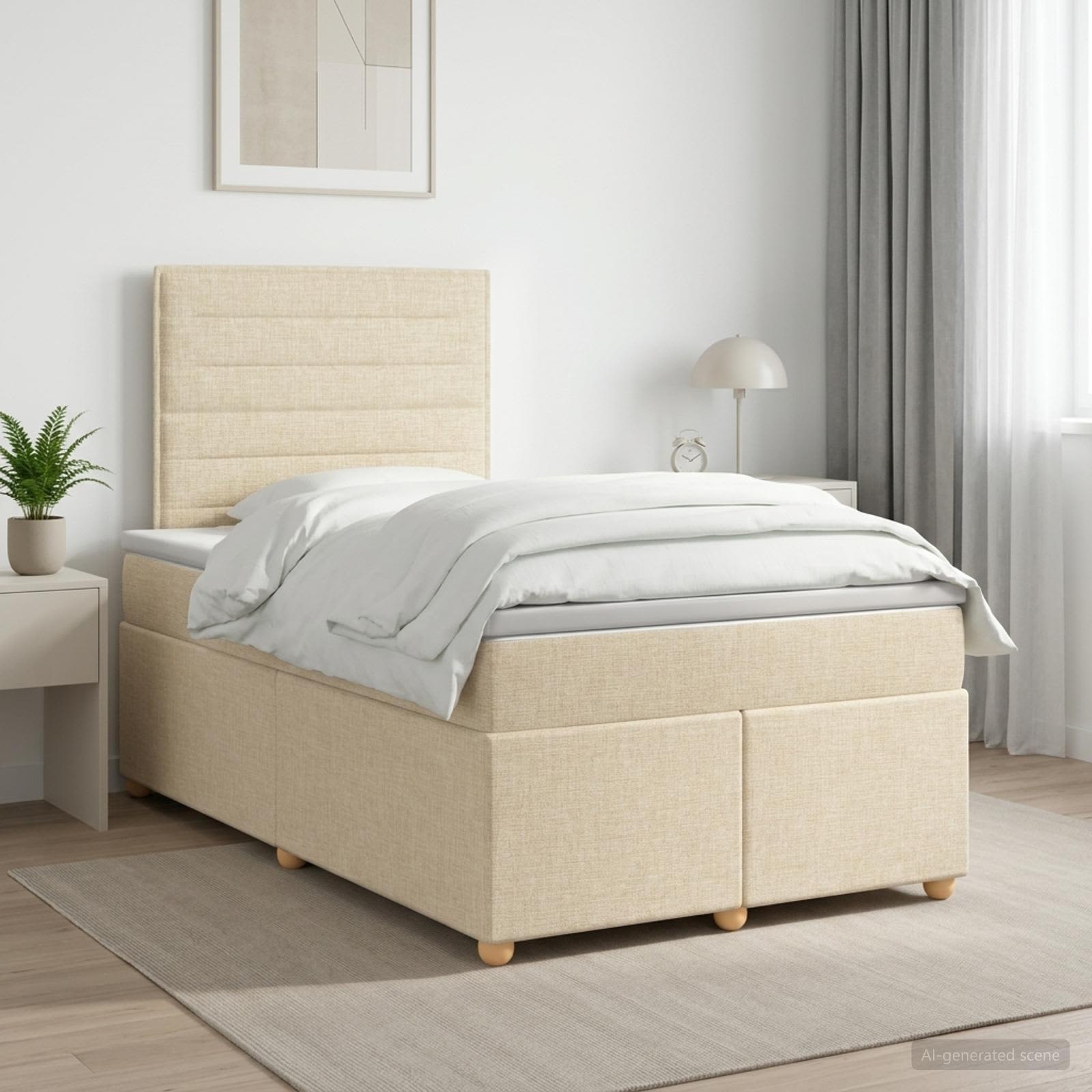 Lit boxspring avec matelas Crème 120 x 190 cm Tissu