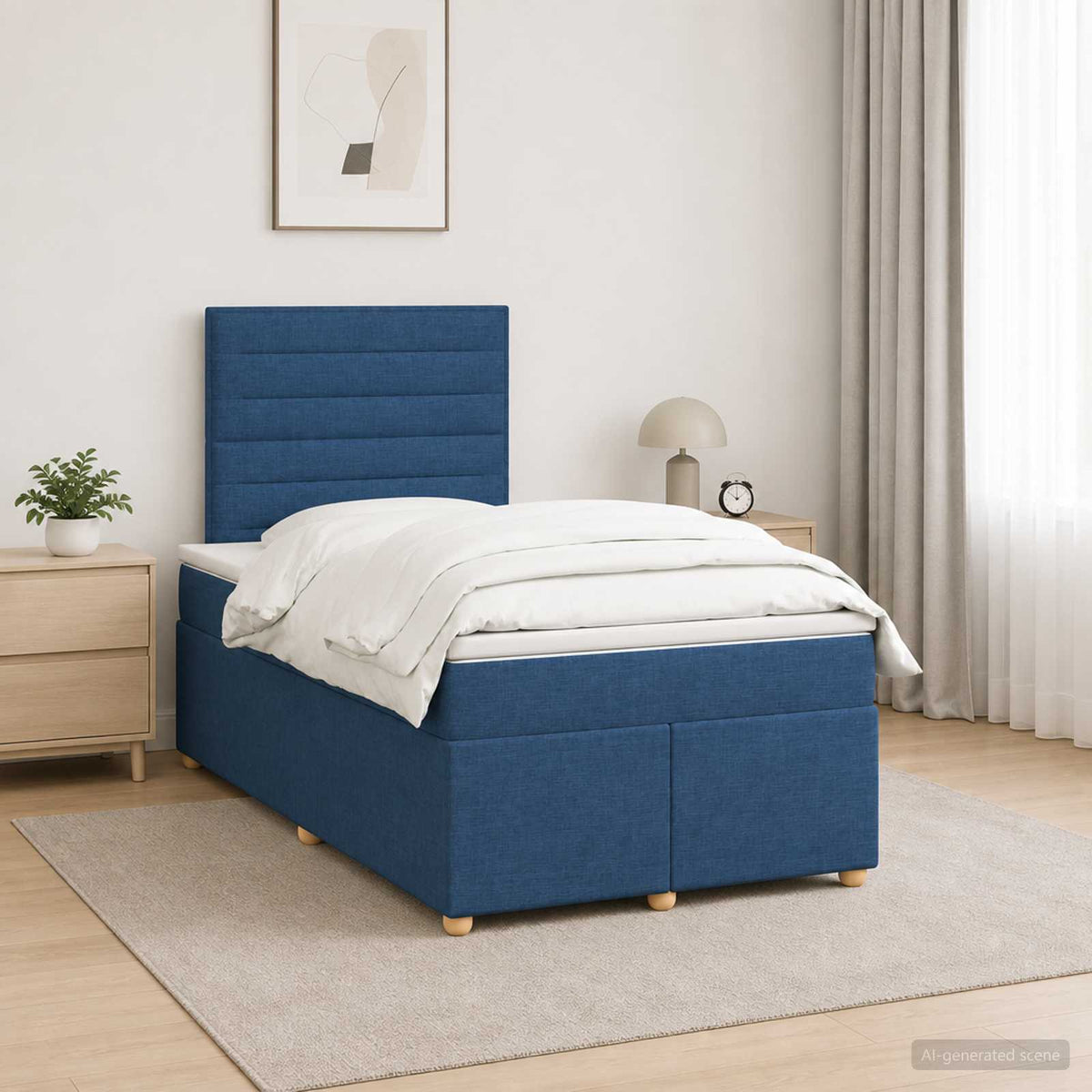 Lit boxspring avec matelas Bleu 120 x 190 cm Tissu