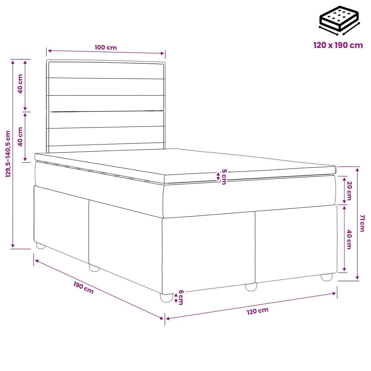 Lit boxspring avec matelas Bleu 120 x 190 cm Tissu