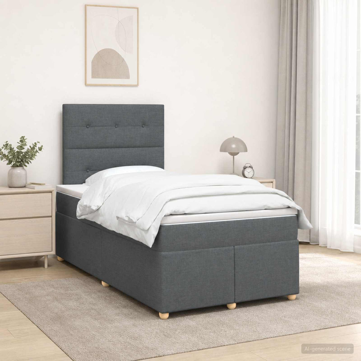 Lit boxspring avec matelas Gris foncé 120 x 190 cm Tissu