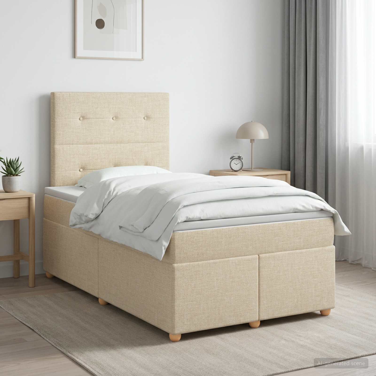 Lit boxspring avec matelas Crème 120 x 190 cm Tissu