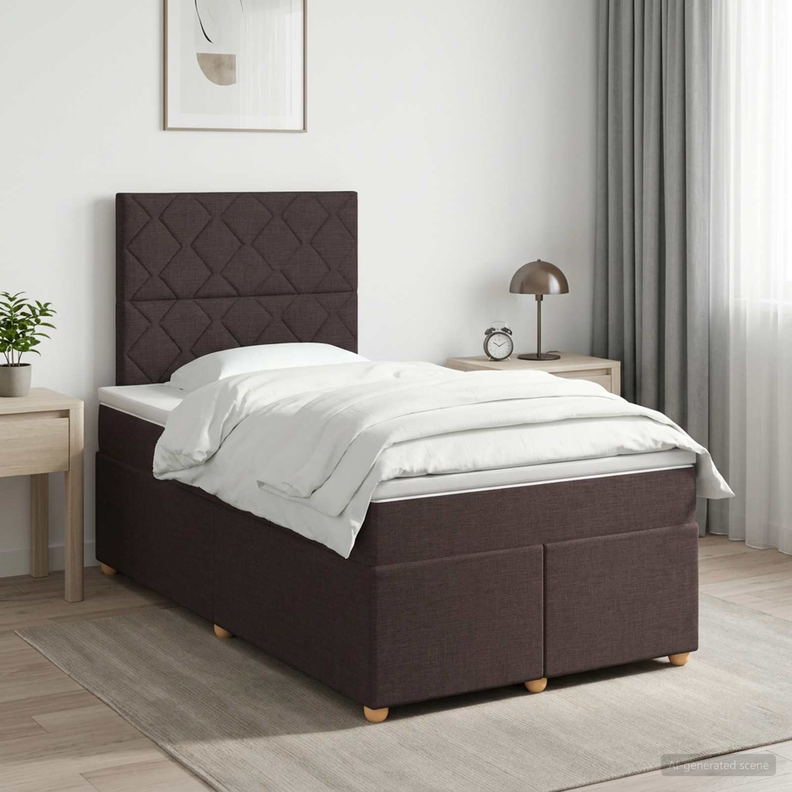 Lit boxspring avec matelas Marron foncé 120 x 190 cm Tissu