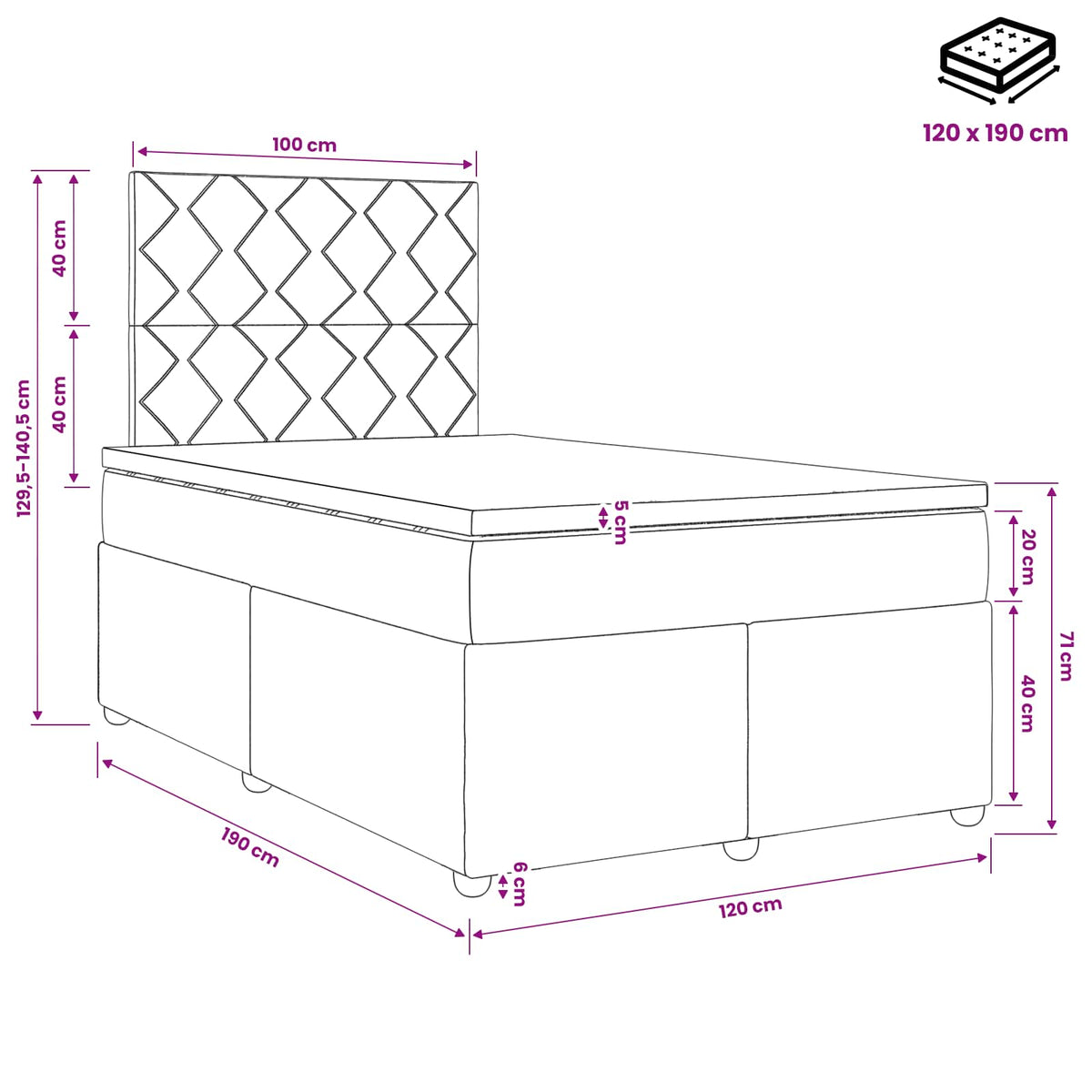 Lit boxspring avec matelas Taupe 120 x 190 cm Tissu