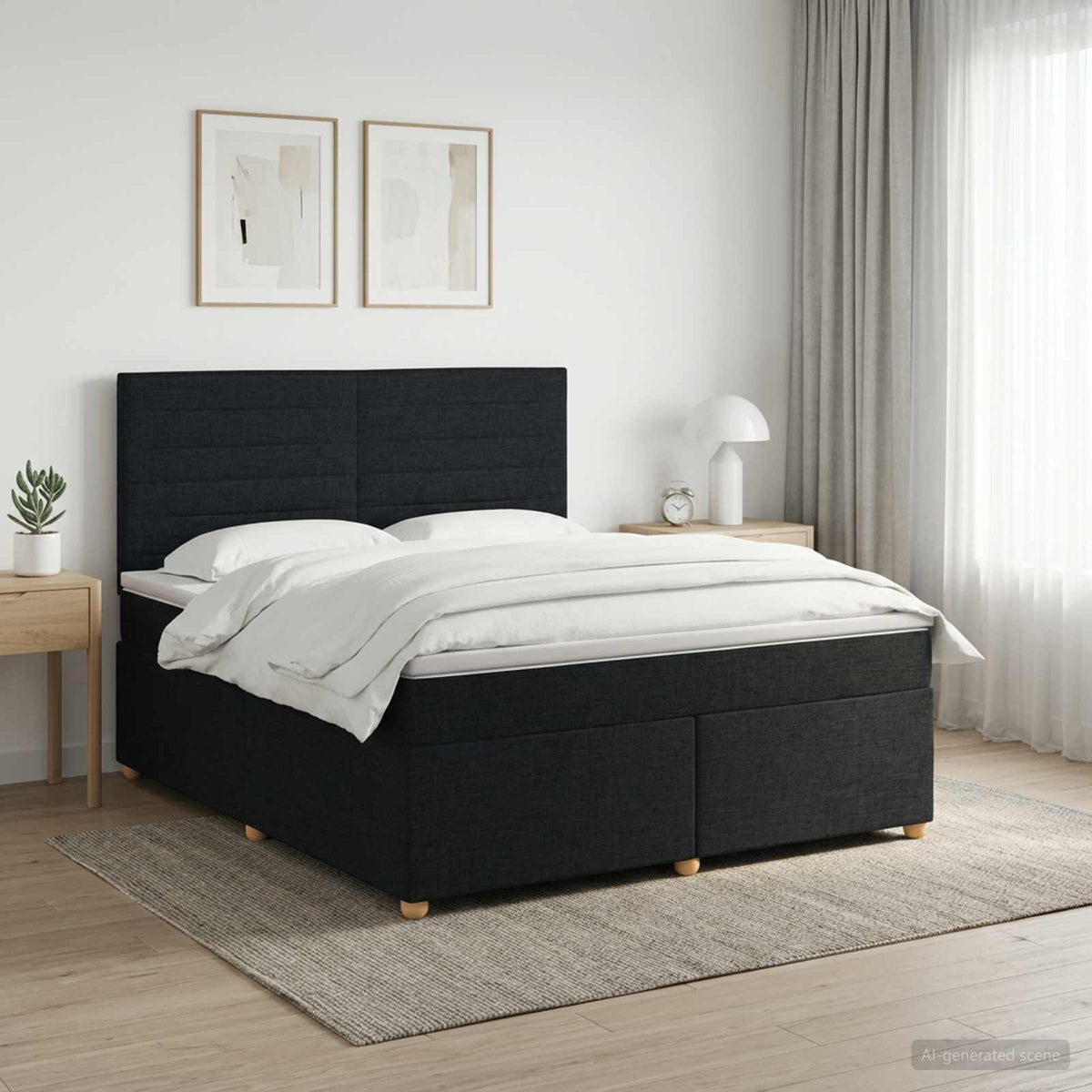 Lit boxspring avec matelas Noir 140 x 200 cm Tissu