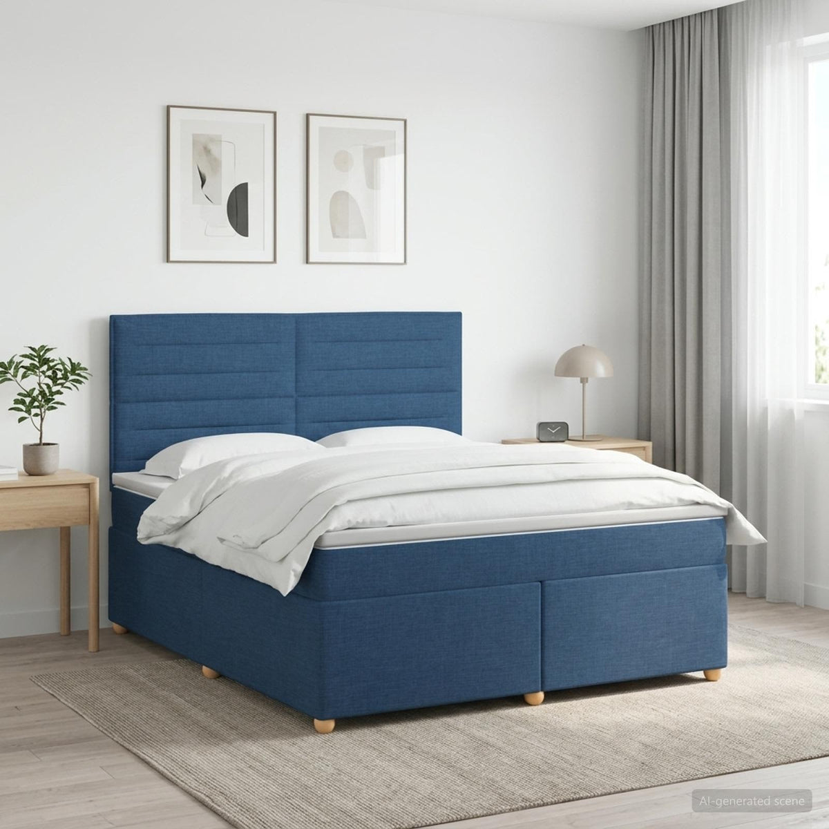 Lit boxspring avec matelas Bleu 140 x 200 cm Tissu