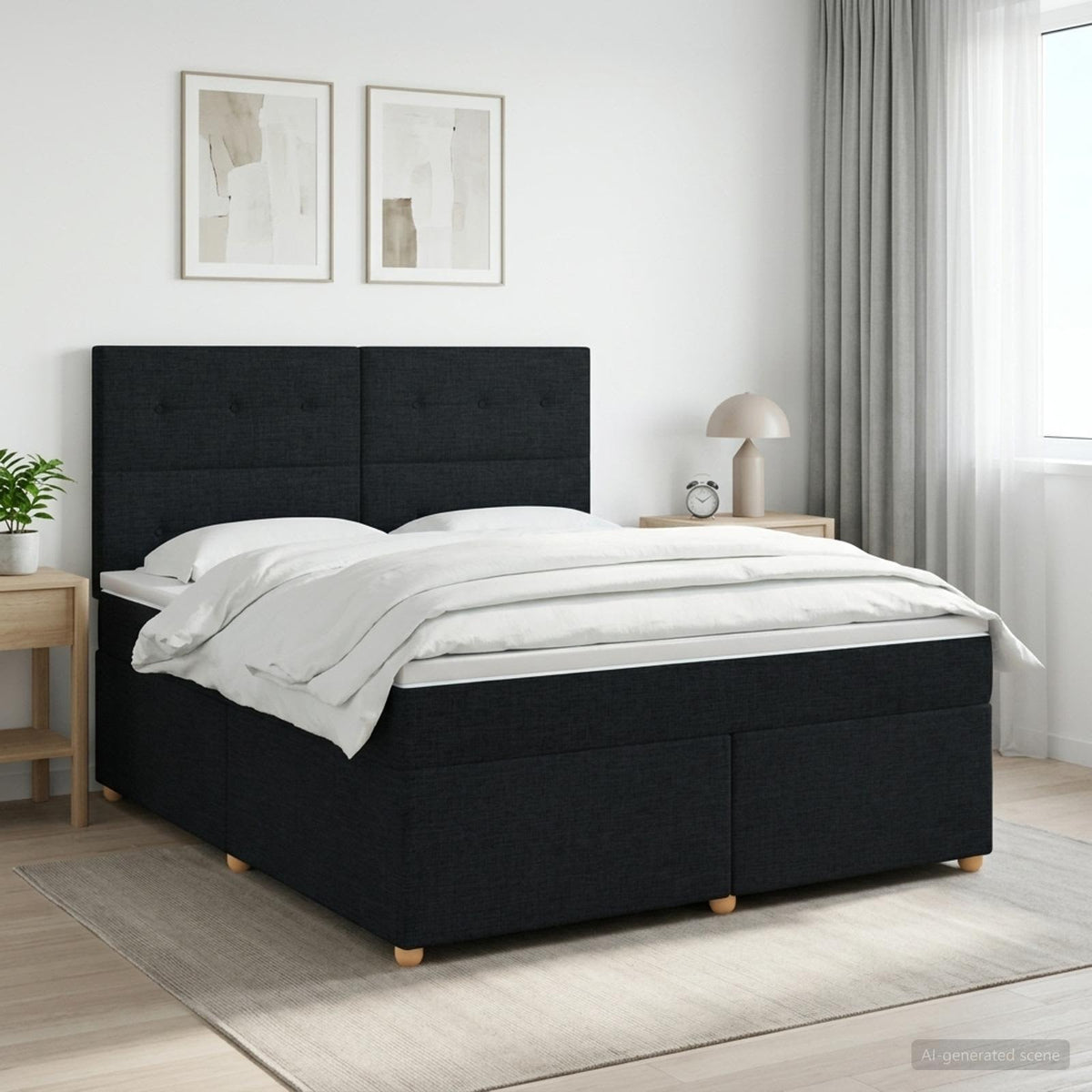 Lit boxspring avec matelas Noir 140 x 200 cm Tissu