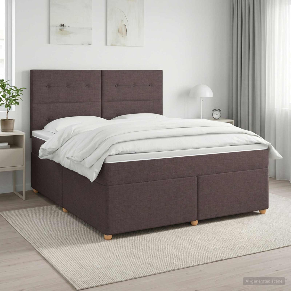 Lit boxspring avec matelas Marron foncé 140 x 200 cm Tissu