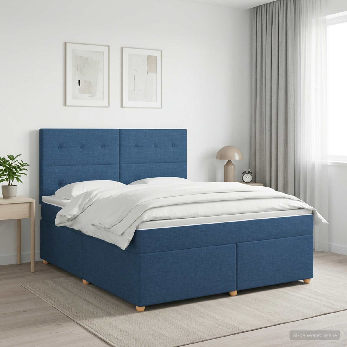 Lit boxspring avec matelas Bleu 140 x 190 cm Tissu
