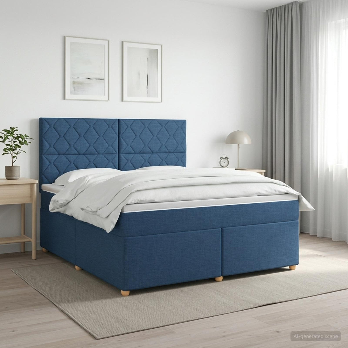 Lit boxspring avec matelas Bleu 140 x 190 cm Tissu