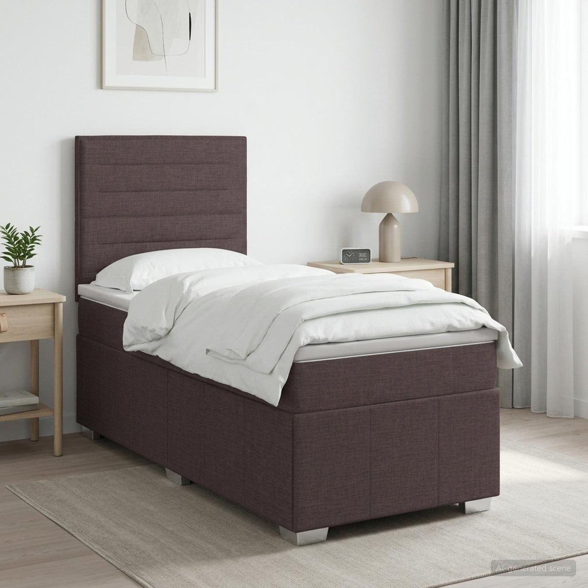 Lit boxspring avec matelas Marron foncé 90 x 200 cm Tissu