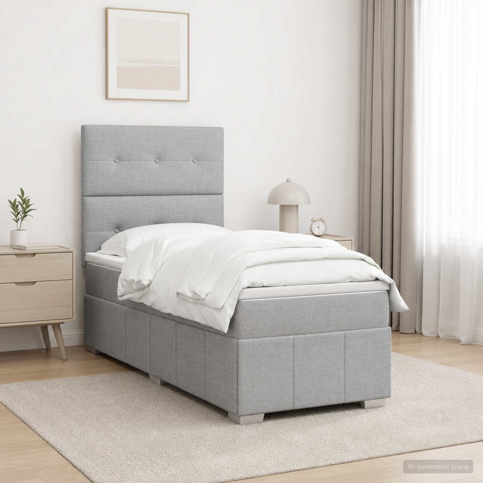 Lit boxspring avec matelas Gris clair 100 x 200 cm Tissu