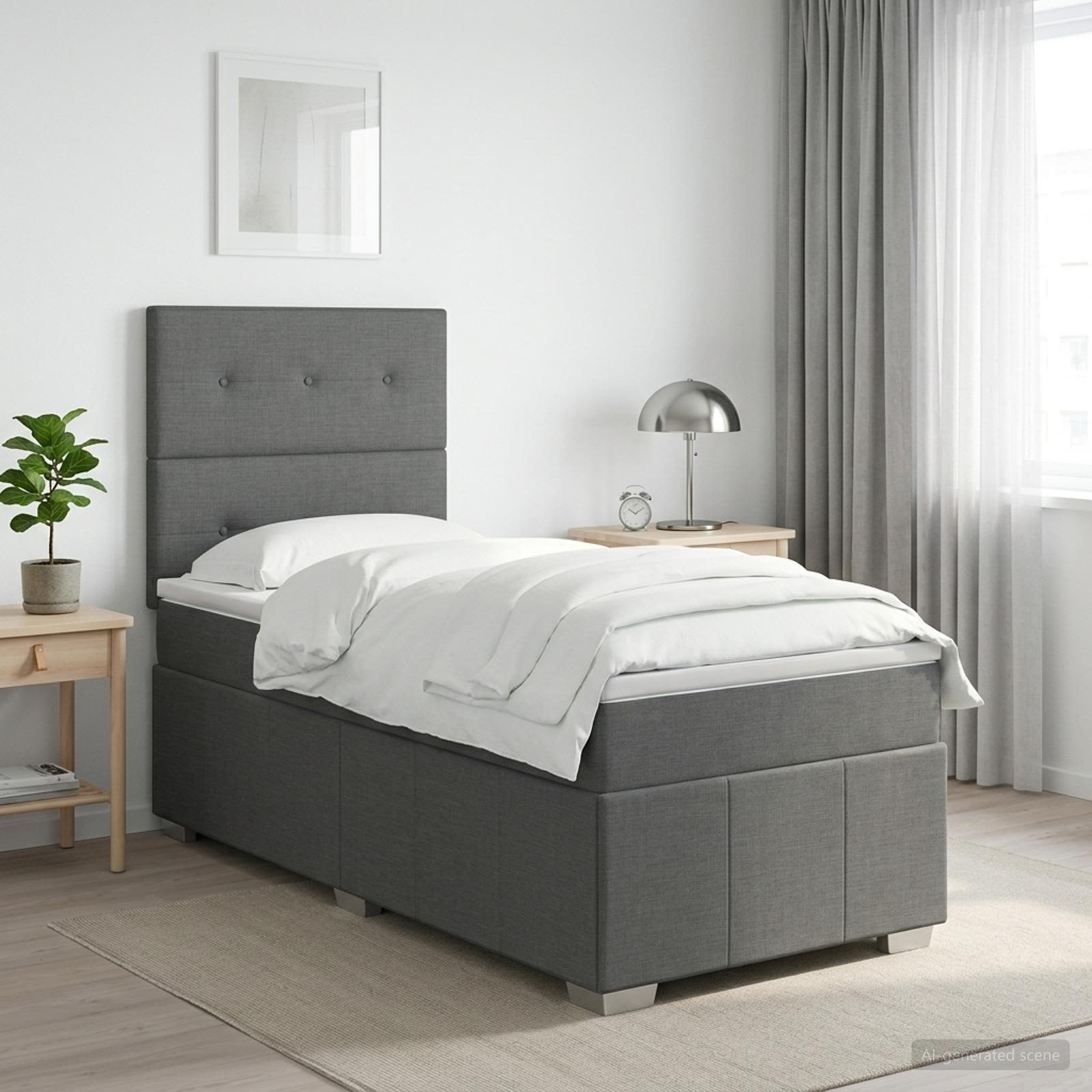 Lit boxspring avec matelas Gris foncé 100 x 200 cm Tissu