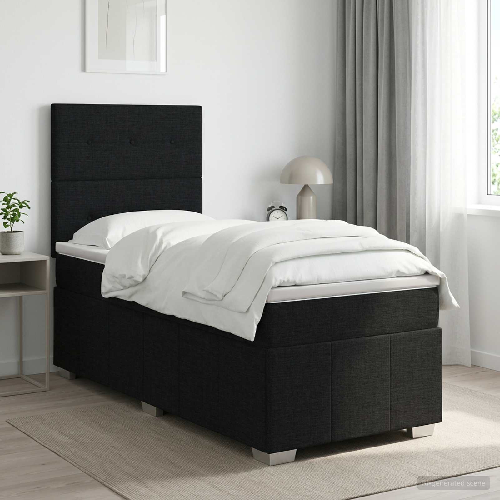 Lit boxspring avec matelas Noir 100 x 200 cm Tissu - XIOS