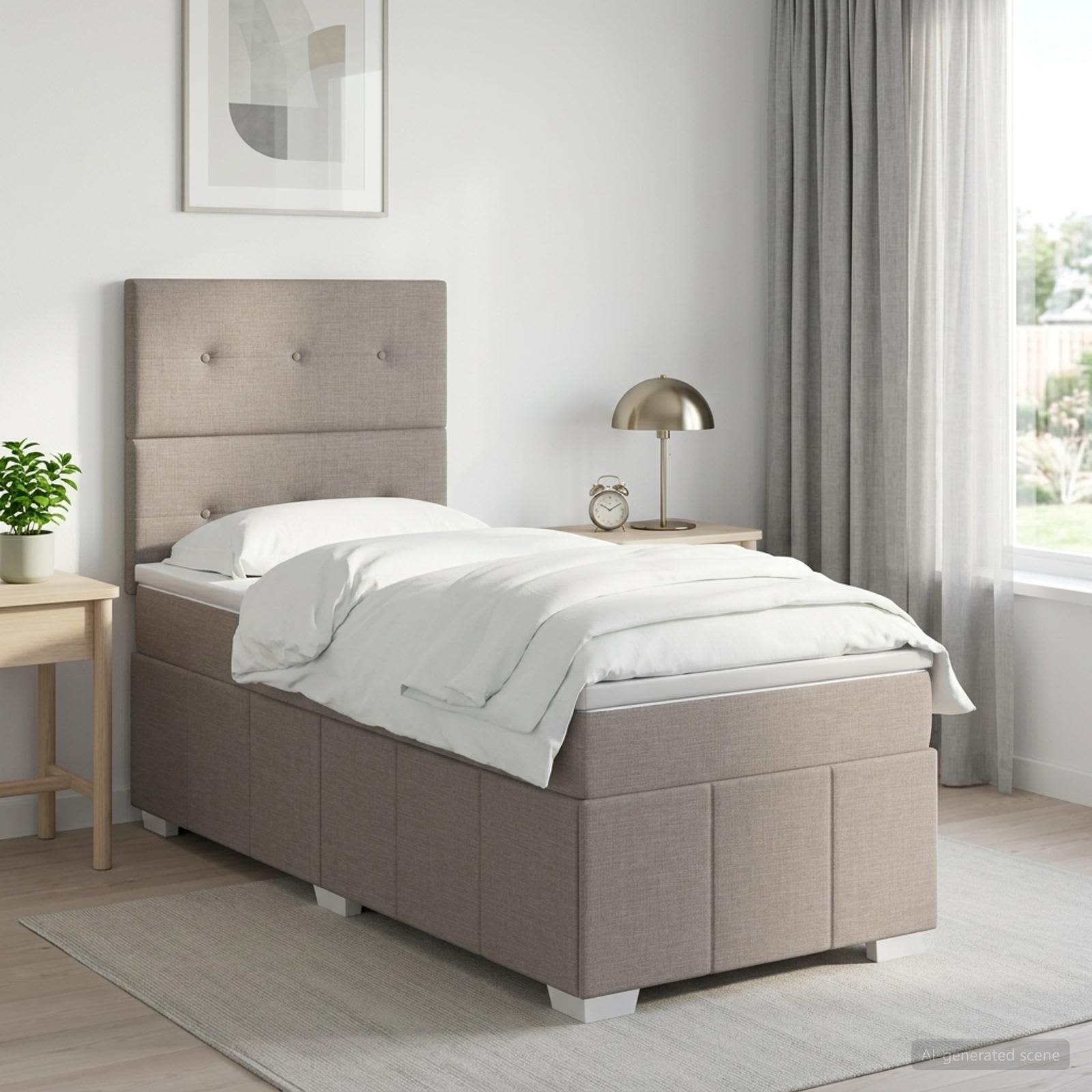 Lit boxspring avec matelas Taupe 90 x 200 cm Tissu - XIOS