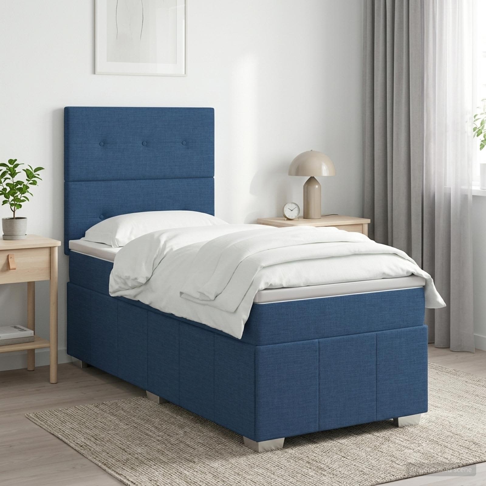 Lit boxspring avec matelas Bleu 90 x 200 cm Tissu