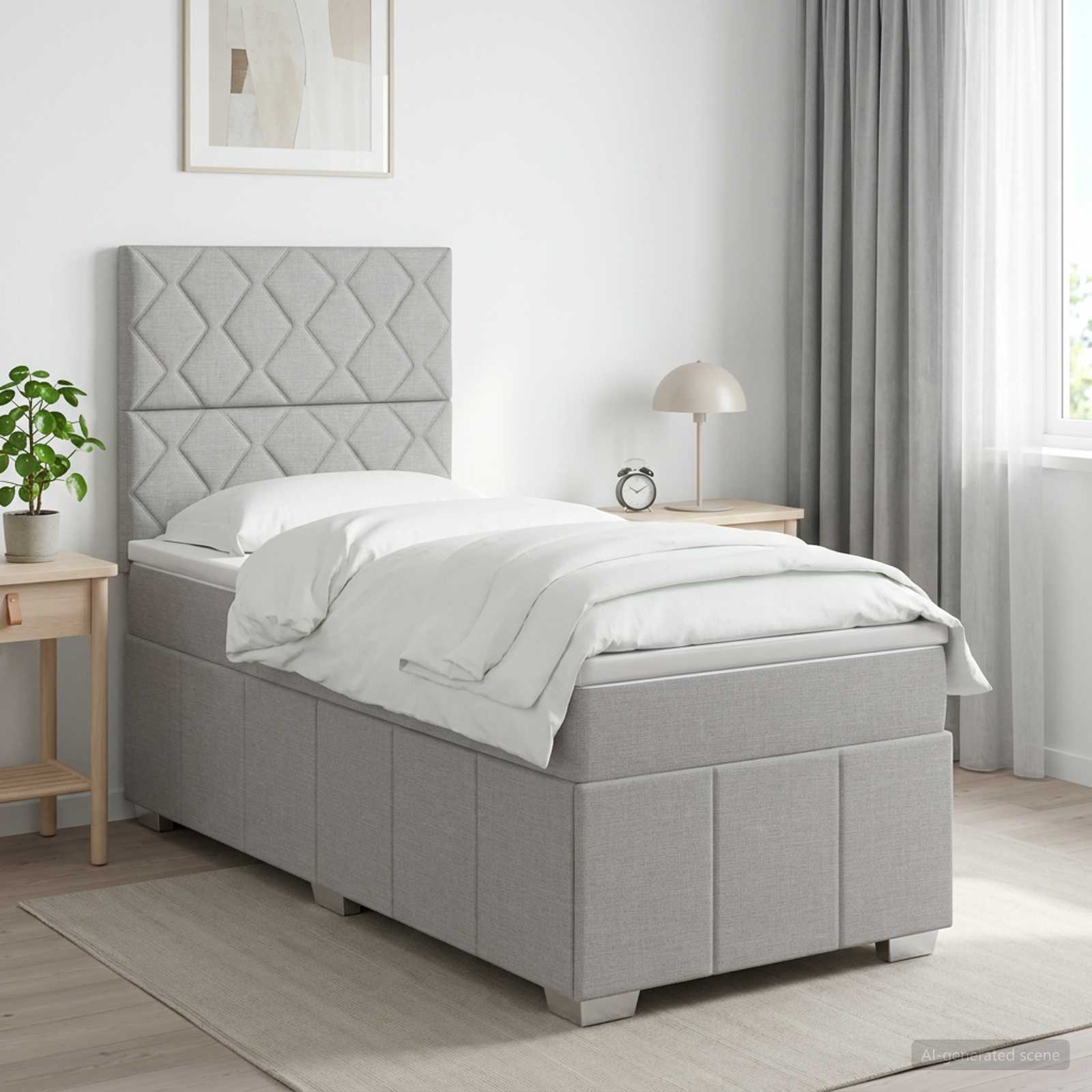 Lit boxspring avec matelas Gris clair 100 x 200 cm Tissu