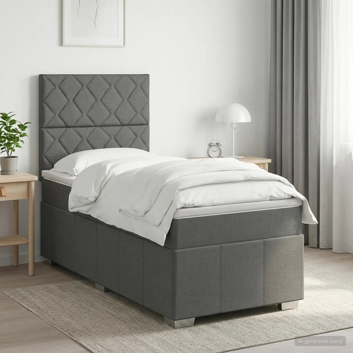 Lit boxspring avec matelas Gris foncé 100 x 200 cm Tissu - XIOS