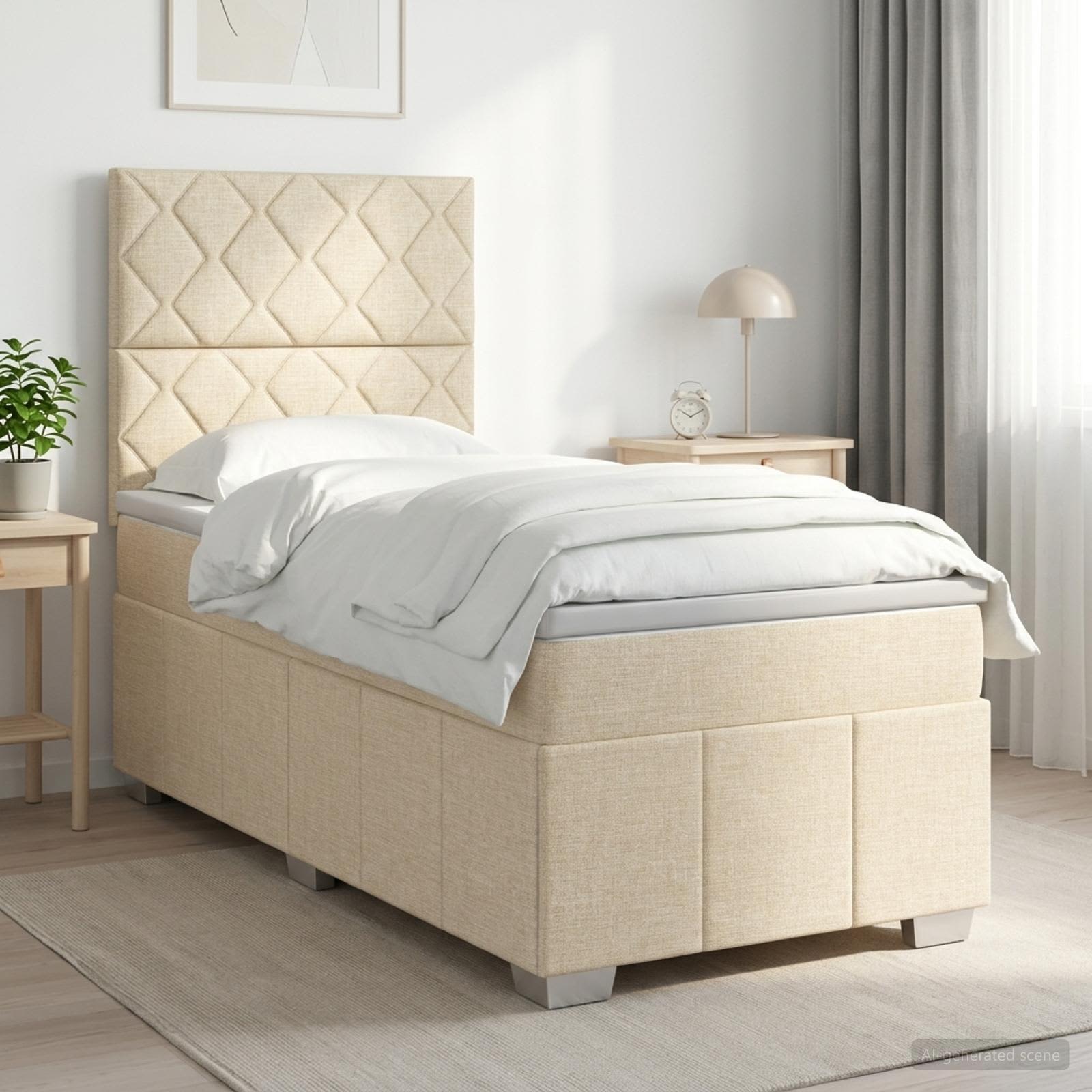 Lit boxspring avec matelas Crème 80 x 200 cm Tissu