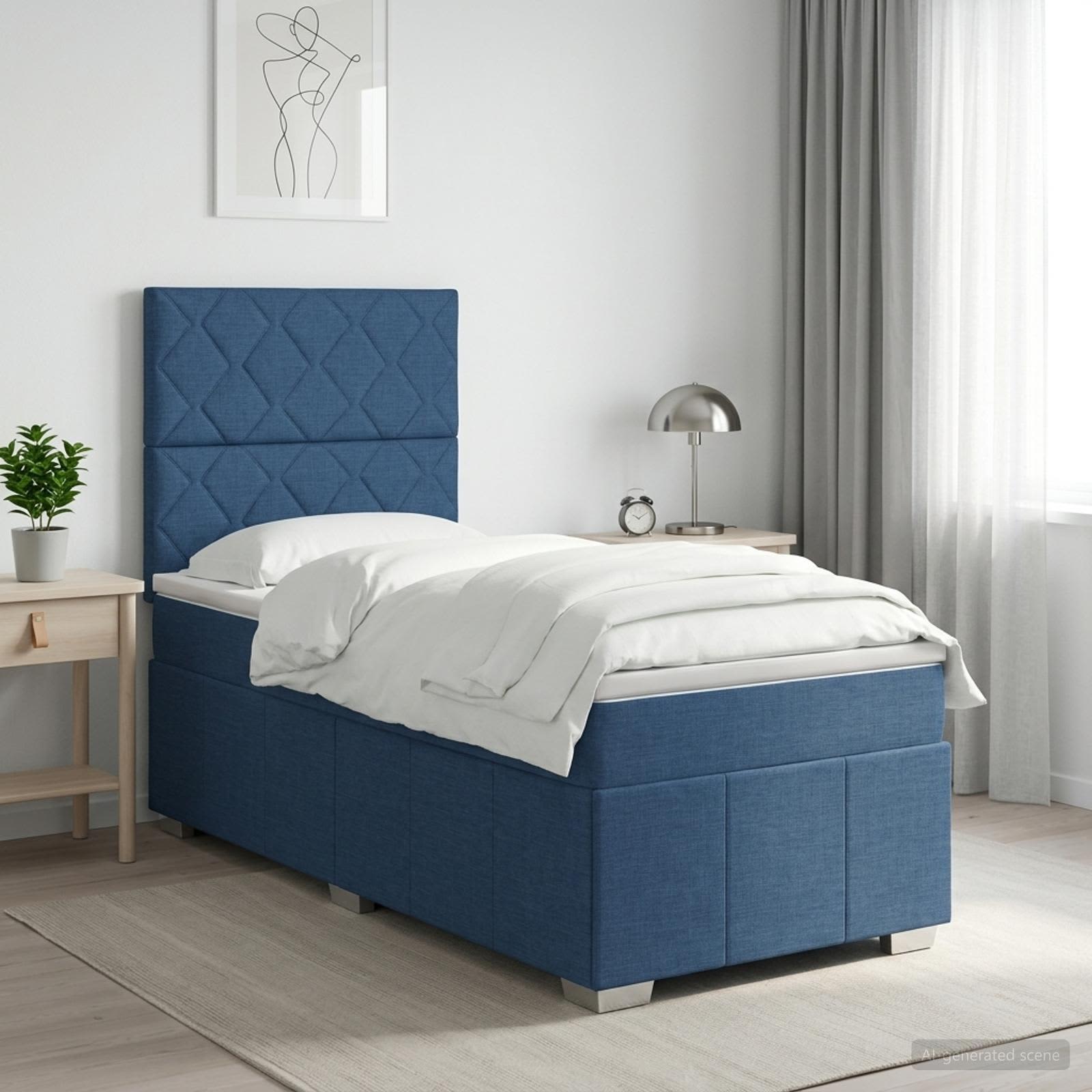 Lit boxspring avec matelas Bleu 100 x 200 cm Tissu