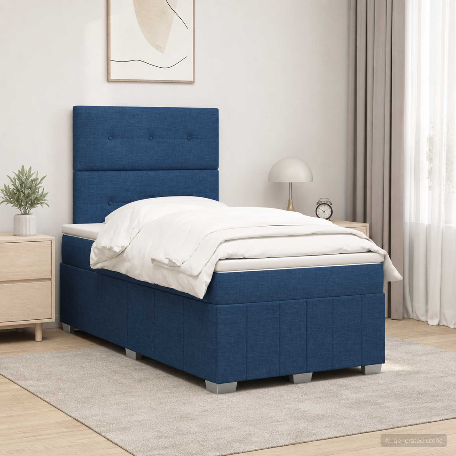 Lit boxspring avec matelas Bleu 120 x 190 cm Tissu