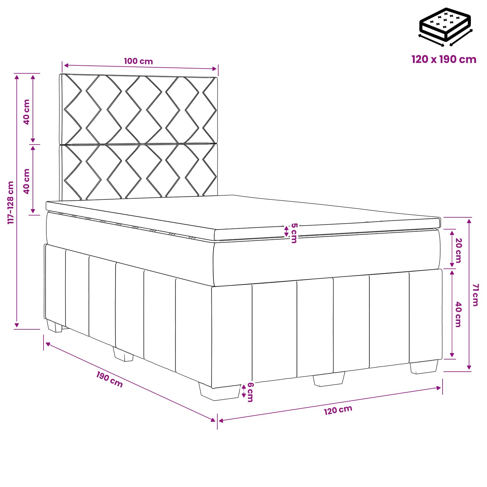 Lit boxspring avec matelas Gris clair 120 x 190 cm Tissu - XIOS