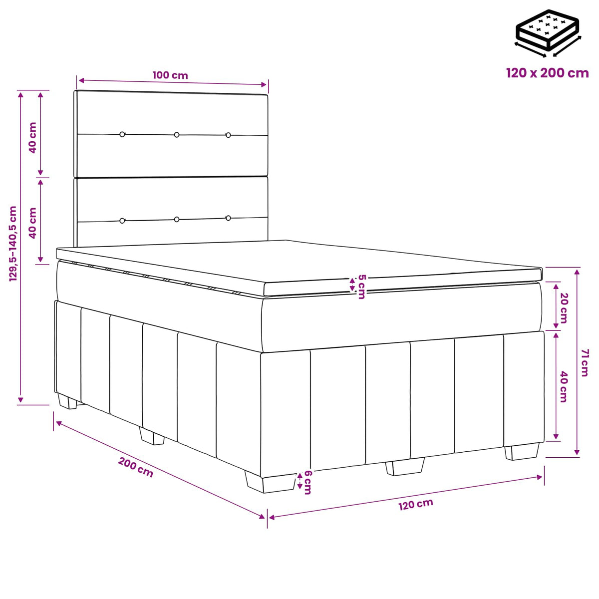 Lit boxspring avec matelas Crème 120 x 200 cm Tissu