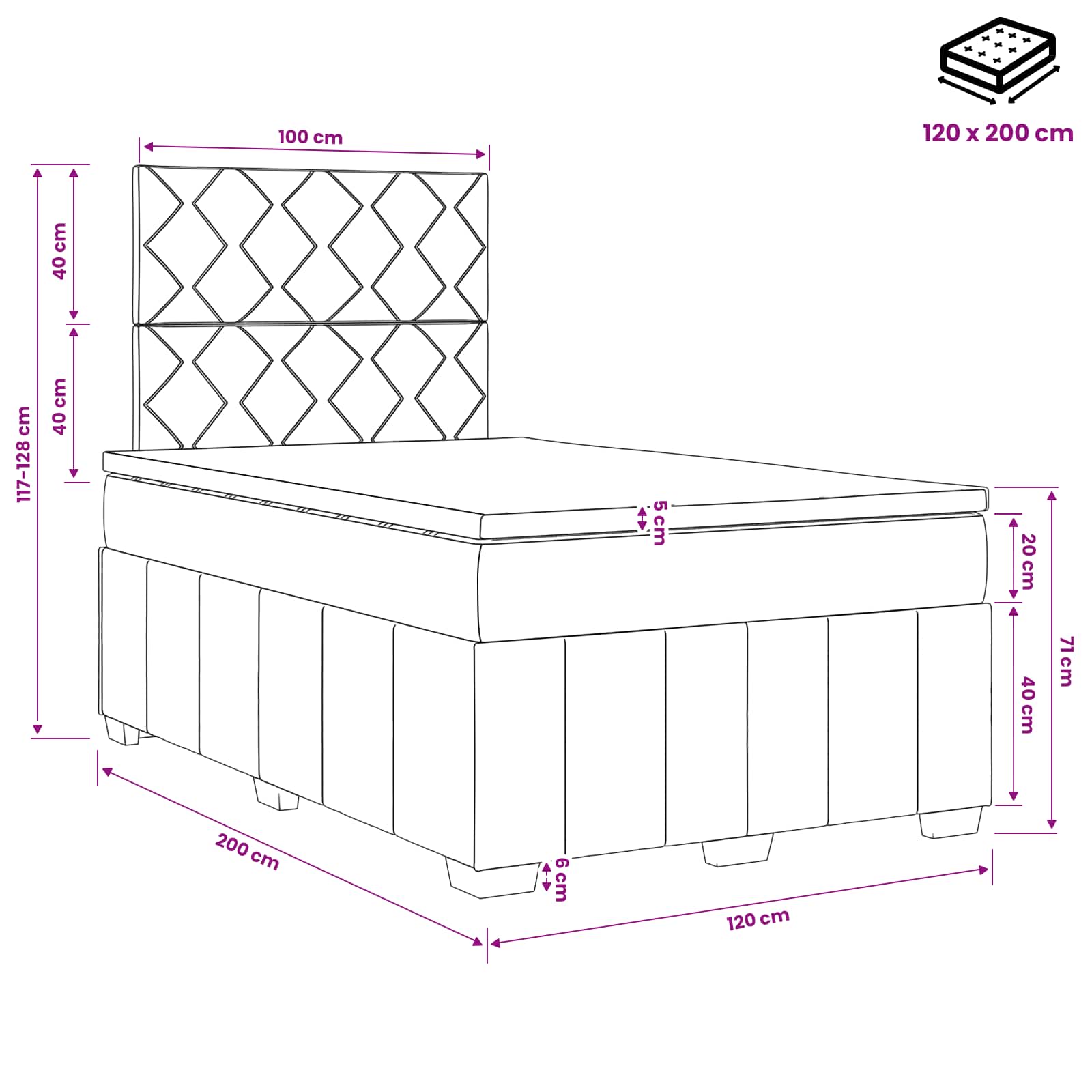 Lit boxspring avec matelas Gris clair 120 x 200 cm Tissu