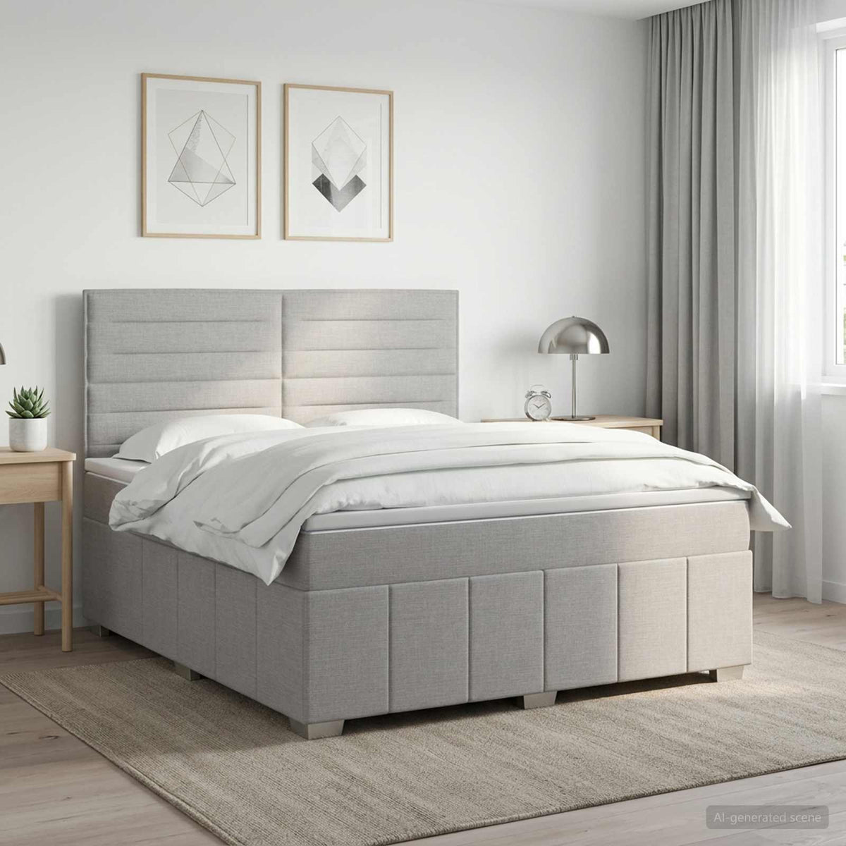 Lit boxspring avec matelas Gris clair 140 x 200 cm Tissu