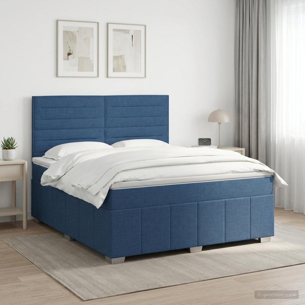 Lit boxspring avec matelas Bleu 140 x 200 cm Tissu