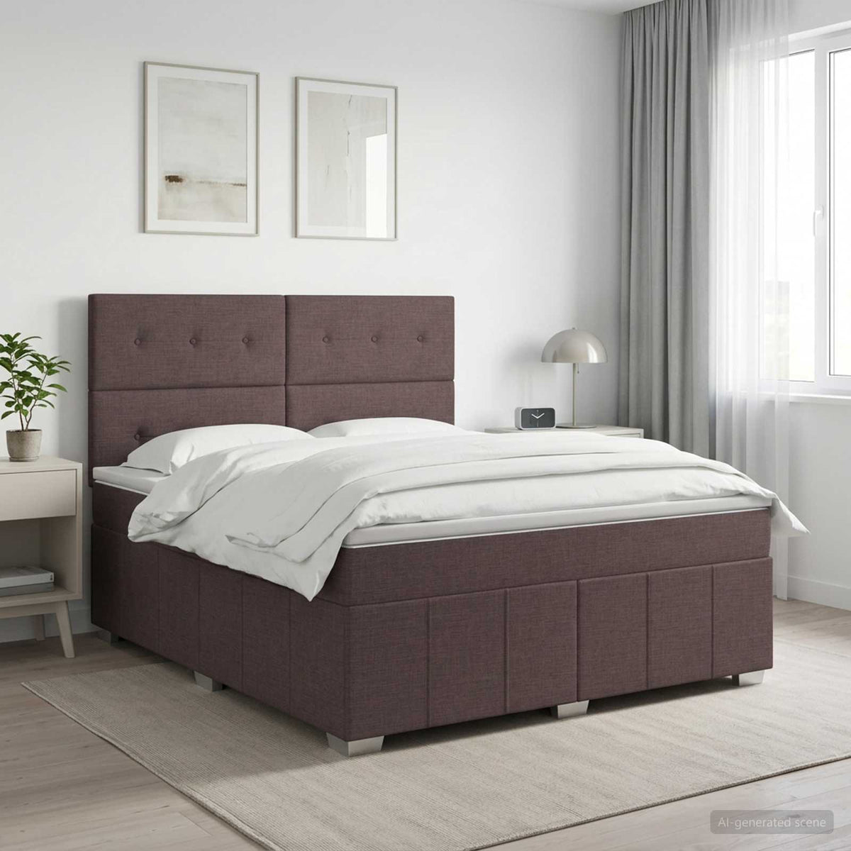 Lit boxspring avec matelas Marron foncé 140 x 200 cm Tissu