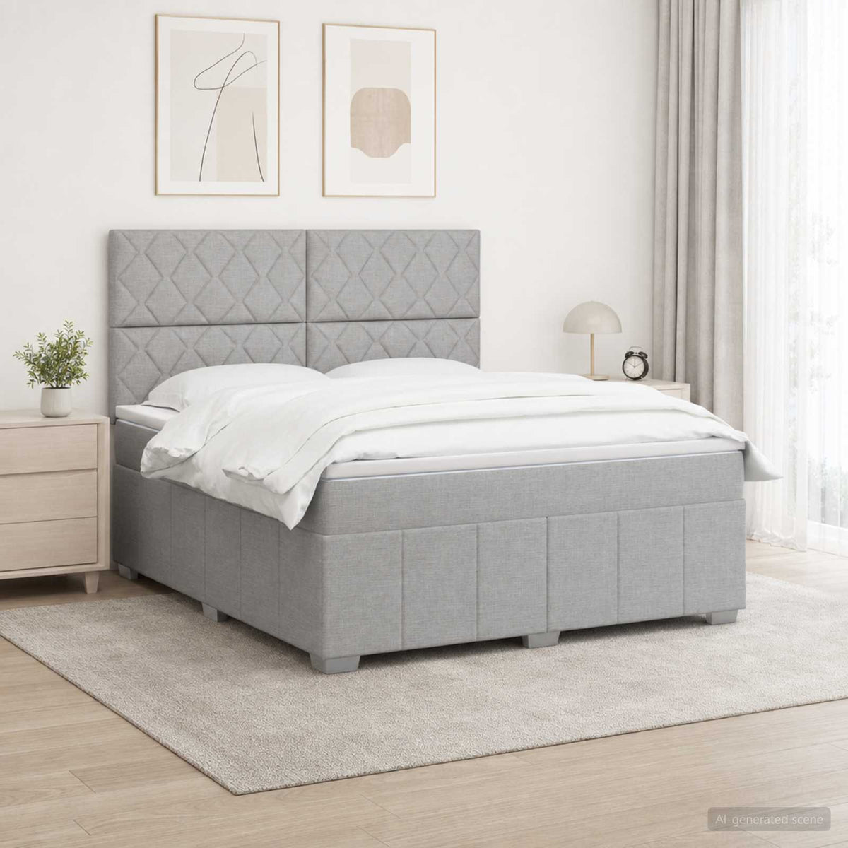 Lit boxspring avec matelas Gris clair 140 x 190 cm Tissu