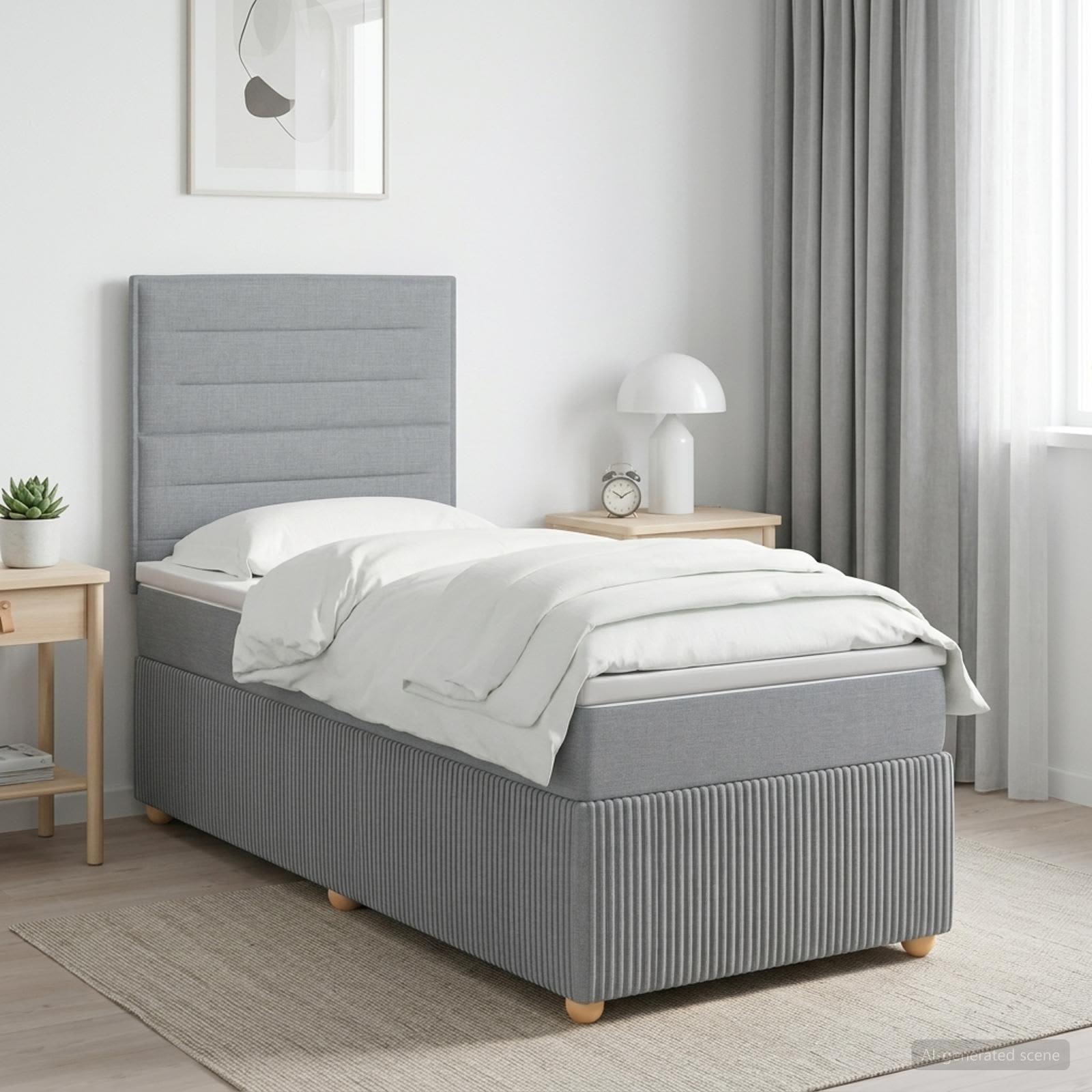 Lit boxspring avec matelas Gris clair 100 x 200 cm Tissu