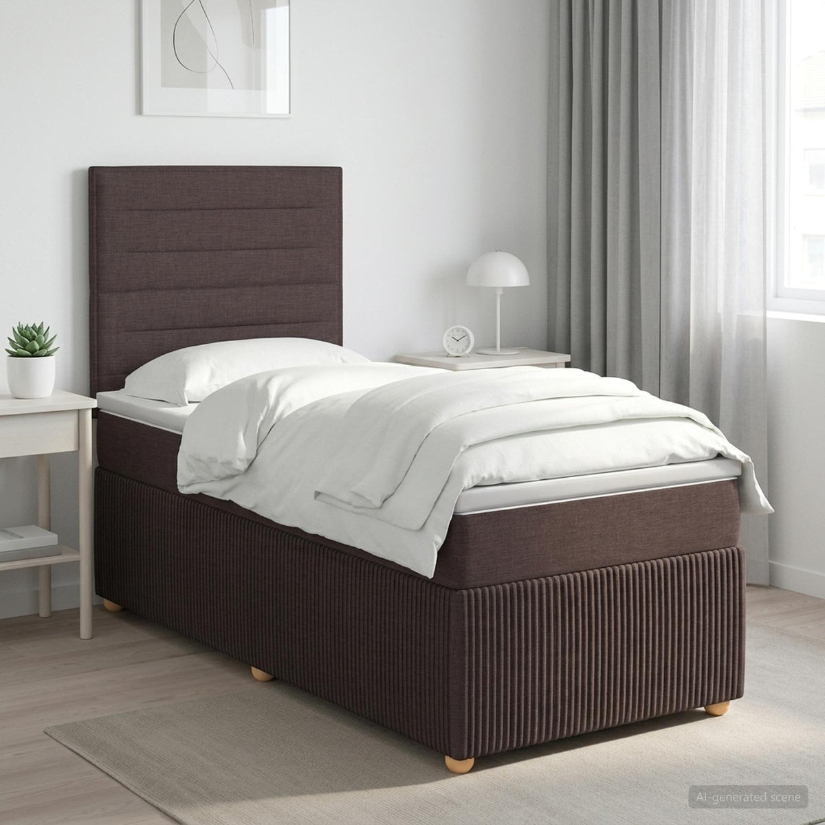 Lit boxspring avec matelas Marron foncé 90 x 190 cm Tissu