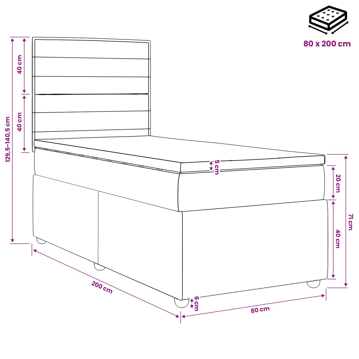 Lit boxspring avec matelas Taupe 80 x 200 cm Tissu