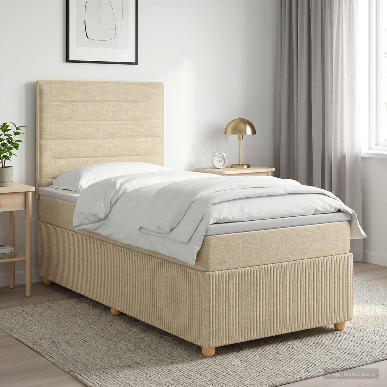 Lit boxspring avec matelas Crème 90 x 200 cm Tissu