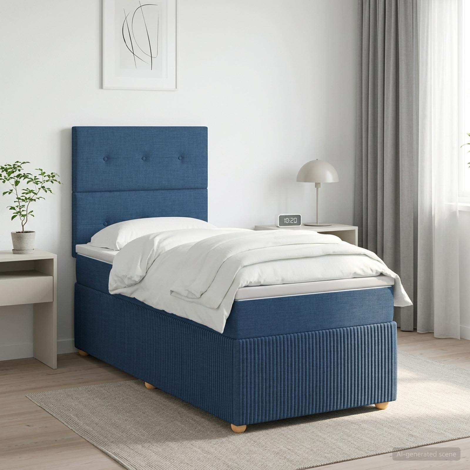 Lit boxspring avec matelas Bleu 90 x 190 cm Tissu