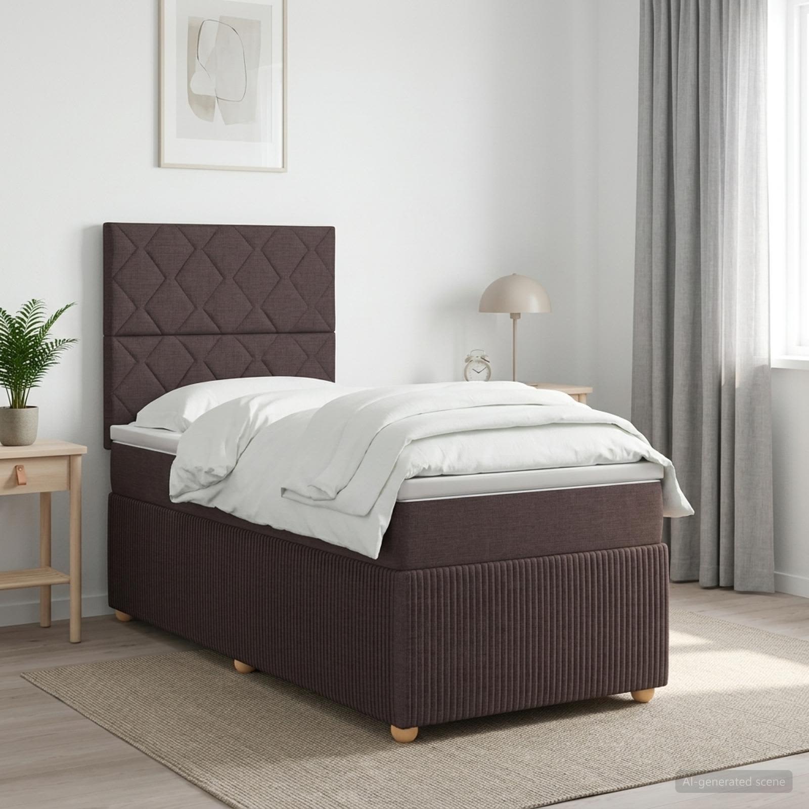 Lit boxspring avec matelas Marron foncé 90 x 190 cm Tissu