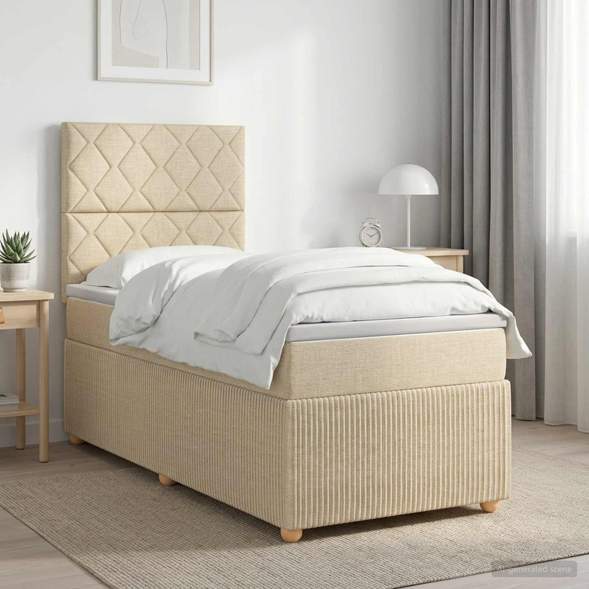 Lit boxspring avec matelas Crème 100 x 200 cm Tissu