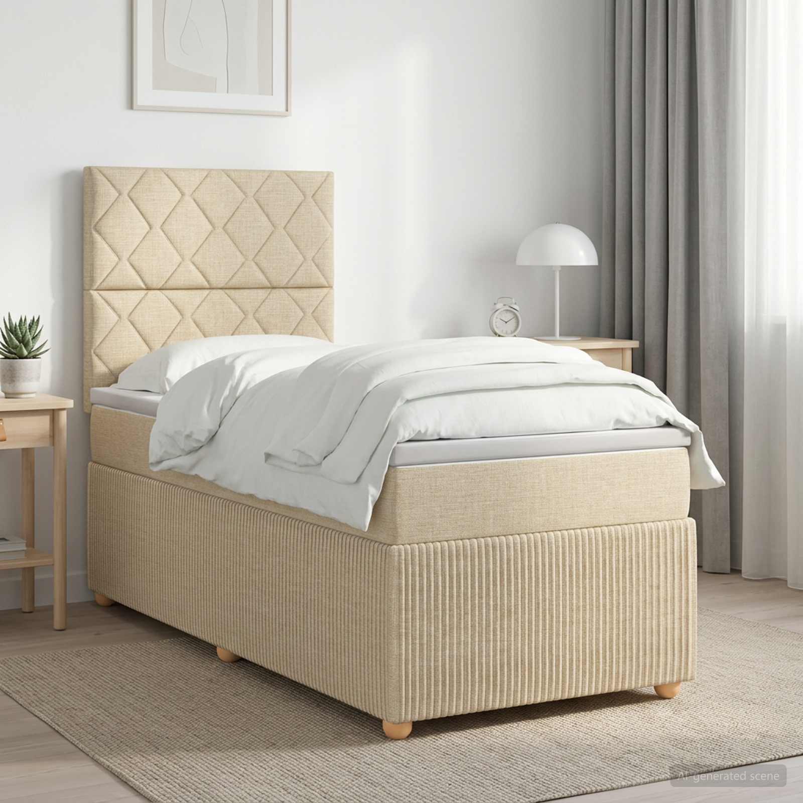Lit boxspring avec matelas Crème 80 x 200 cm Tissu