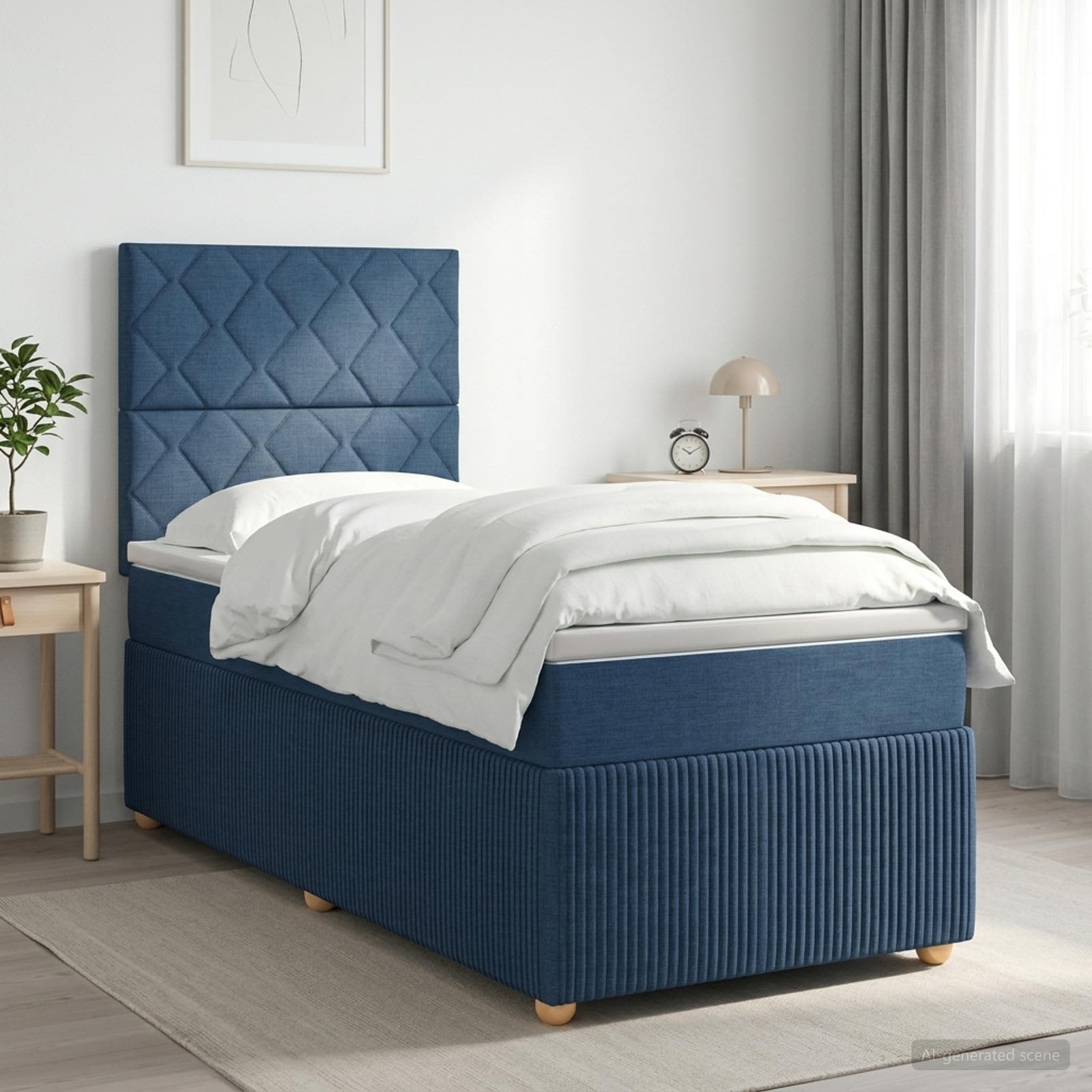 Lit boxspring avec matelas Bleu 80 x 200 cm Tissu