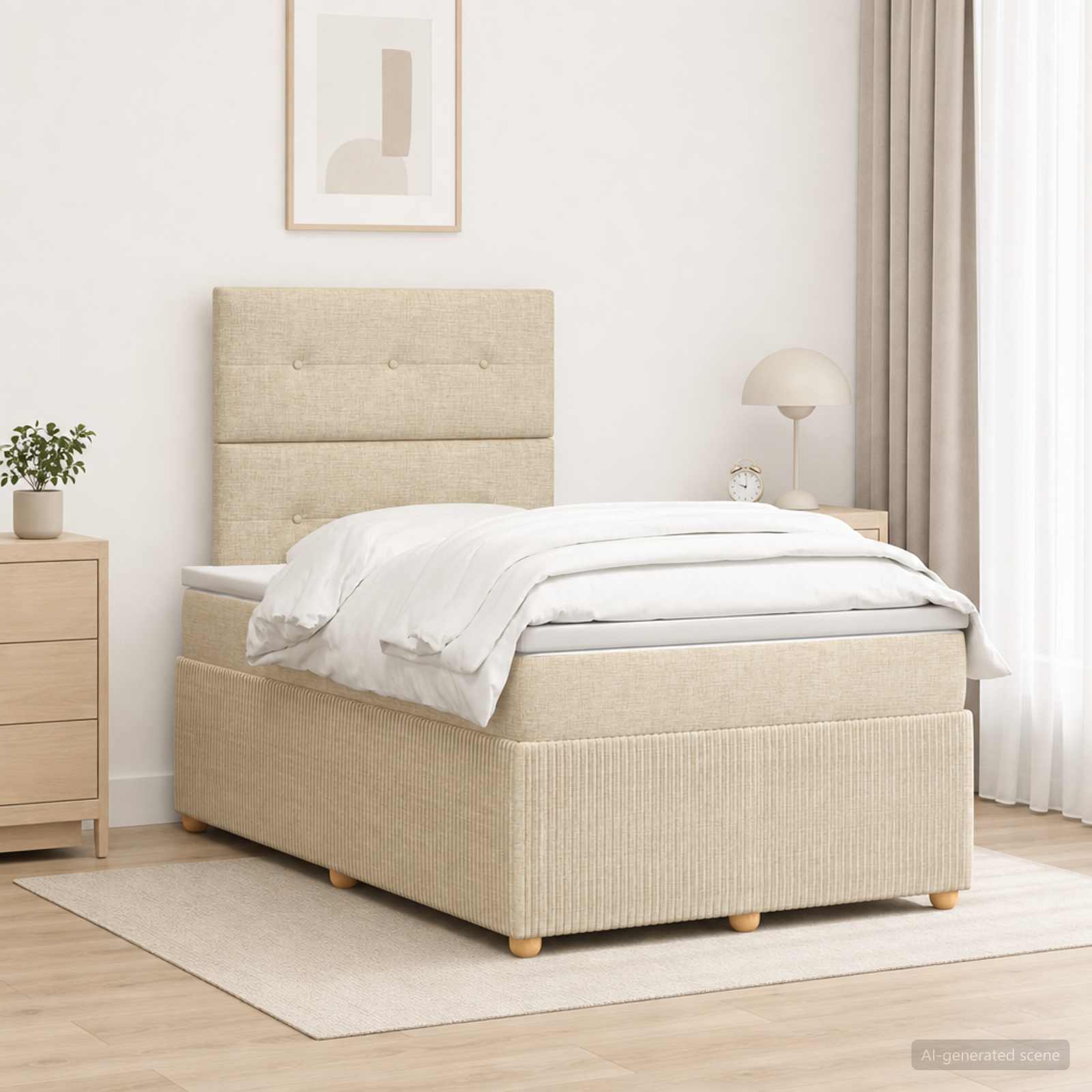 Lit boxspring avec matelas Crème 120 x 200 cm Tissu