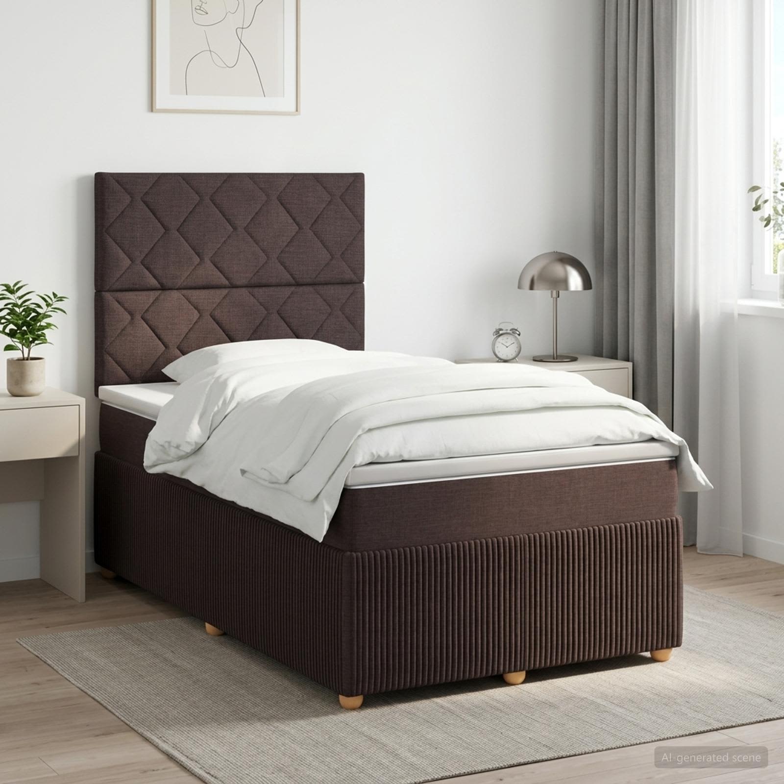 Lit boxspring avec matelas Marron foncé 120 x 190 cm Tissu