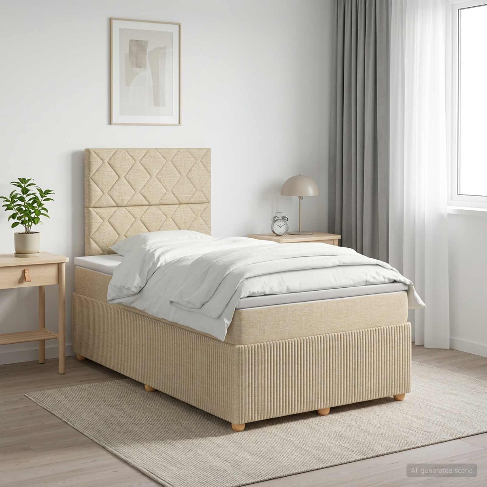 Lit boxspring avec matelas Crème 120 x 190 cm Tissu