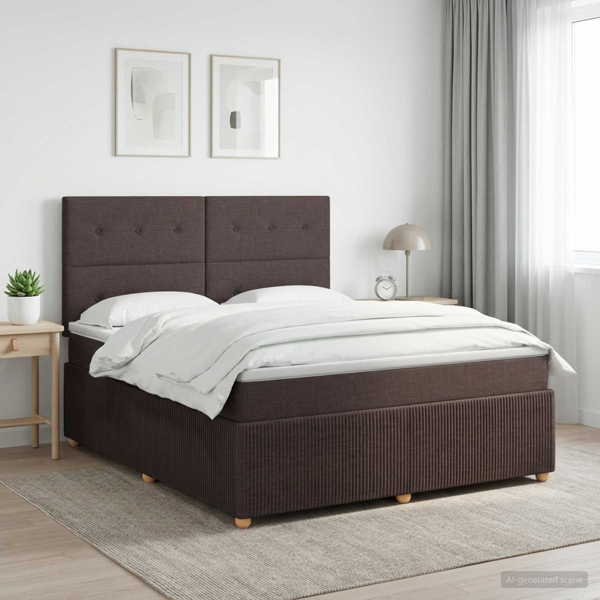 Lit boxspring avec matelas Marron foncé 140 x 190 cm Tissu