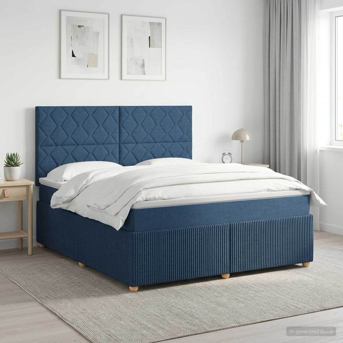 Lit boxspring avec matelas Bleu 140 x 190 cm Tissu