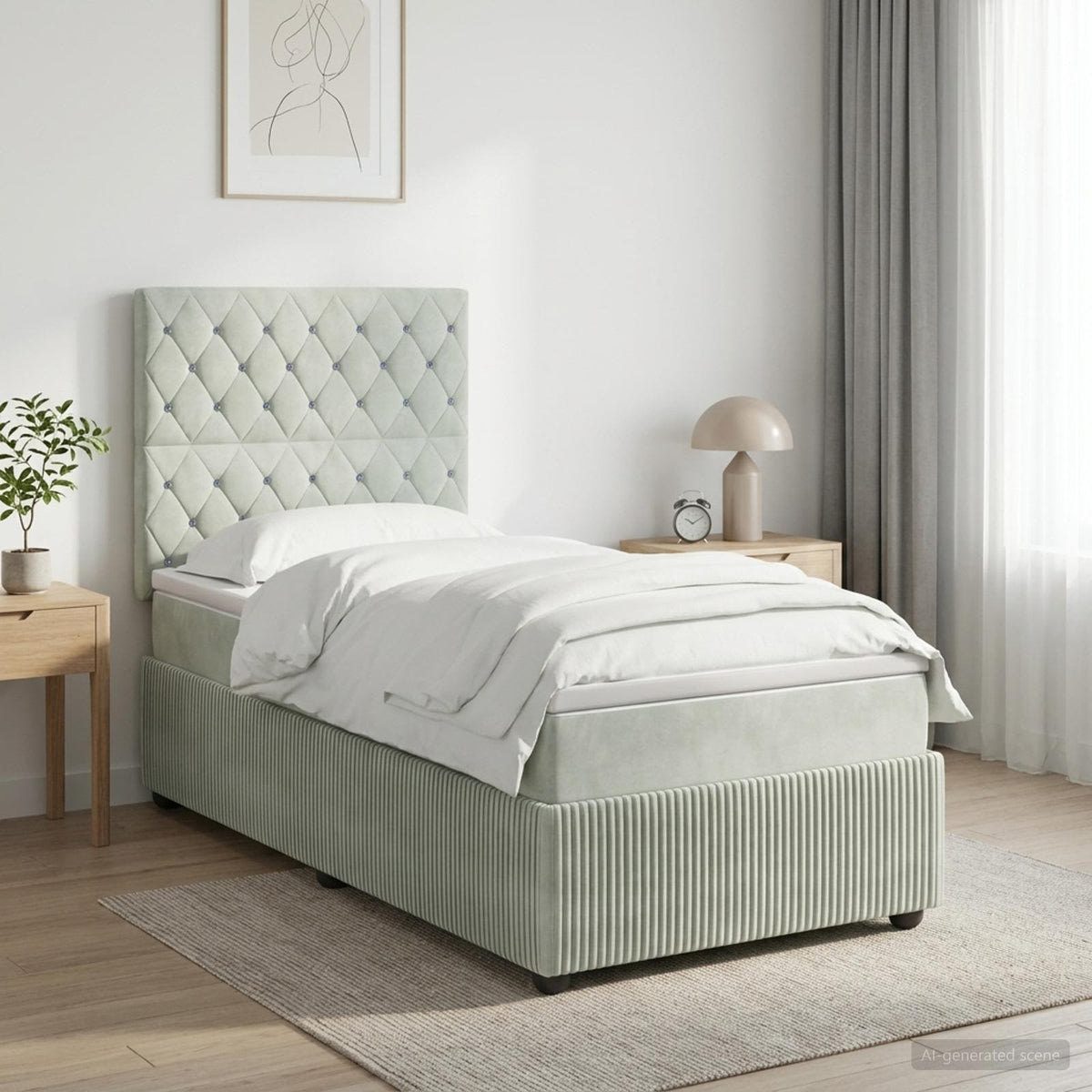 Lit boxspring avec matelas Gris clair Simple Velours