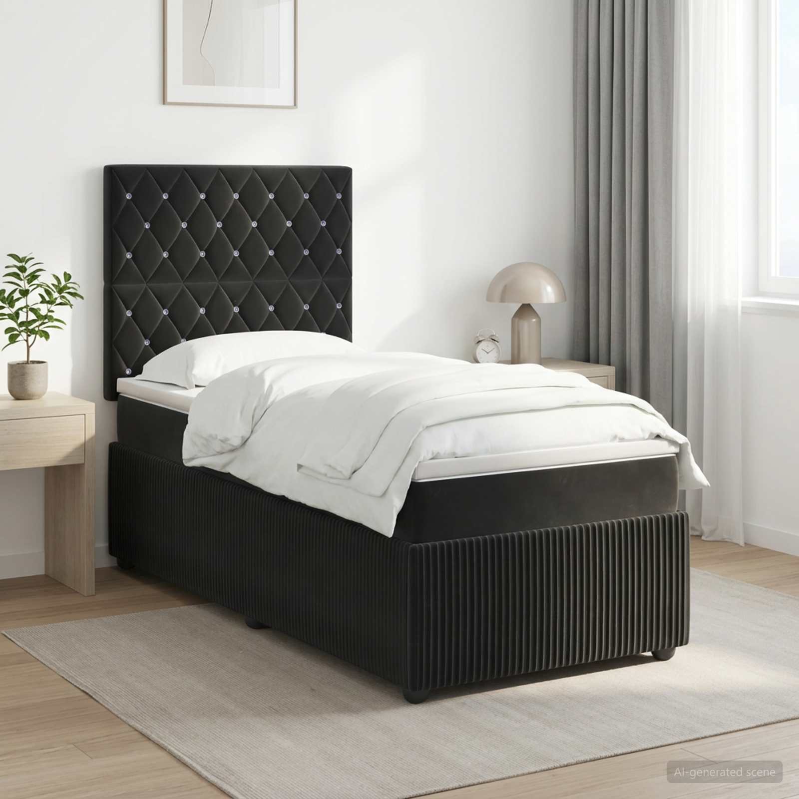 Lit boxspring avec matelas Noir 100 x 200 cm Velours