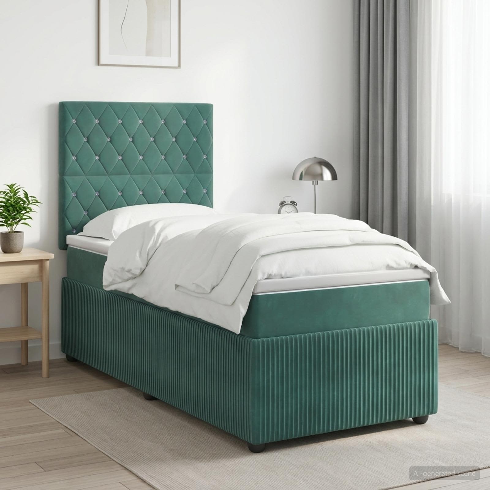 Lit boxspring avec matelas Vert foncé 100 x 200 cm Velours
